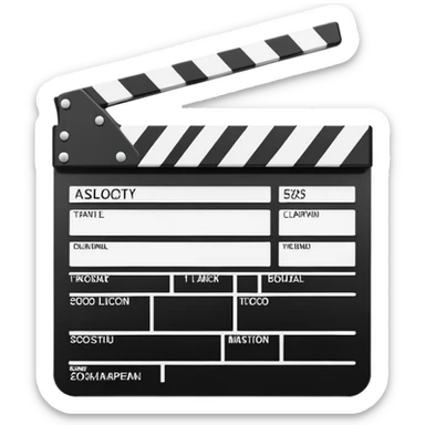minimal movie clapperboard with essential lines only, clean design, black and white sticker