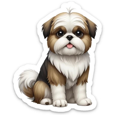 cinematic-[Shish tzu]-realistic-full-body-sitting-emoji,-tail-resting-loosely-beside-its-paws,-head-tilted-dramatically, -scruffy-[white]-fur,-simplified-yet-realistic-focused-features,-highly-detailed,-glowing-with-an-almost-sarcastic-glow sticker