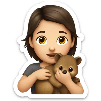 Brunette toddler holding quokka sticker