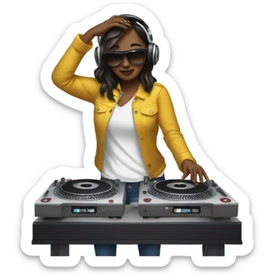 women djing on double turntable emoji sticker