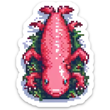 red axolotl, pixel art style sticker