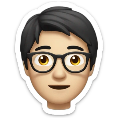 A mature Chinese boy with black hair and circle-shaped eyeglasses wearing black hoodie sticker