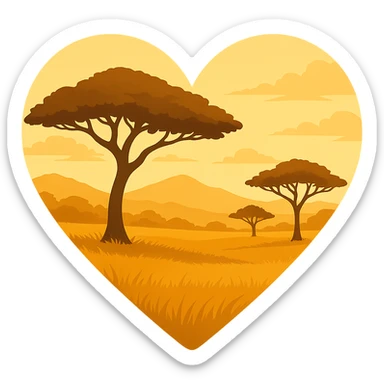 heart with a golden savanna and acacia trees, clean digital illustration, no background sticker