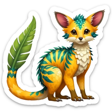 Feral Rare Fantasy vibrant tropical Vernid-Trico-species by LiLaiRa, random markings, tufted tail, tufted ears, full body sticker