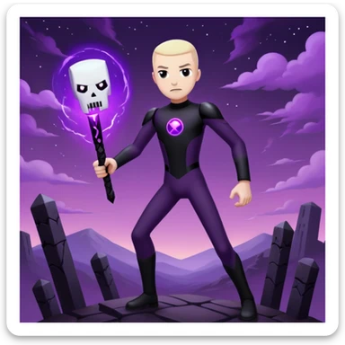Minecraft Enderman attacking player with username "Artem" in the End dimension, purple sky sticker