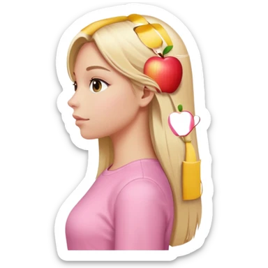 girl in light pink clothes, blonde with long straight hair, side view, apple emoji style sticker