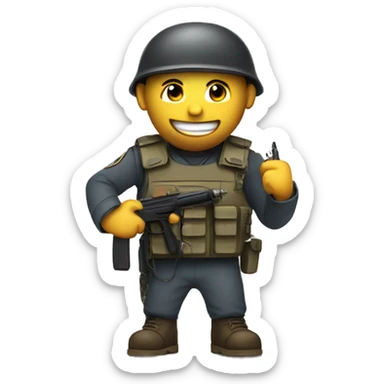 emoji smiling and holding a tazer and he is a soldier sticker