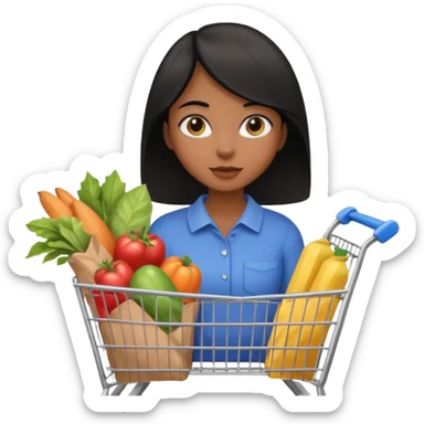 Uma menina morena cabelo liso preto olhos puxados fazendo compra sticker