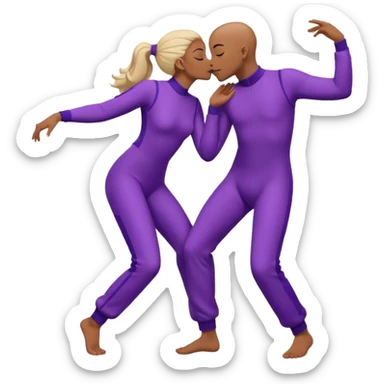 Last two brain cells dancing looking weird and kissing. not iphone emoji style. they wear purple jumpsuits sticker