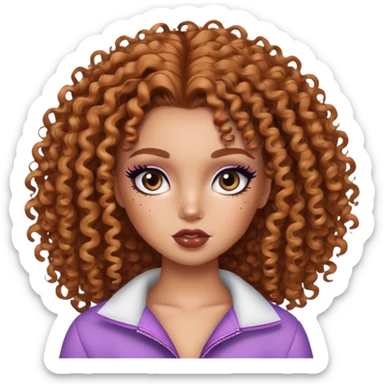 curly hair, freckles, pretty bratz baddie sticker