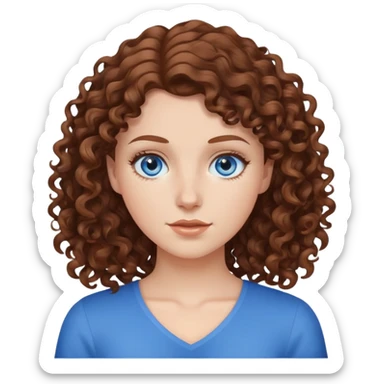 white girl with brown curly hair and blue eyes sticker