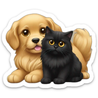 a golden retriever and a black persian cat together  sticker