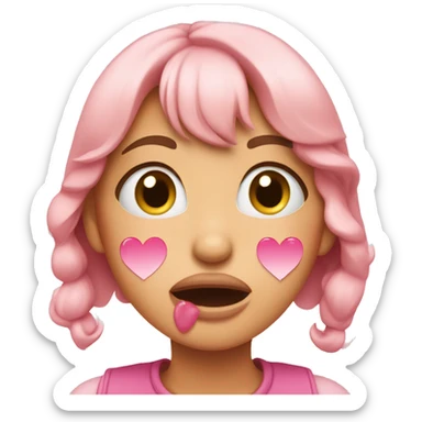 girl salivating with eyes in pink hearts sticker