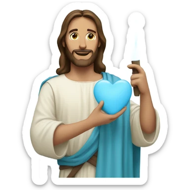 Jesus holding a light blue heart  sticker