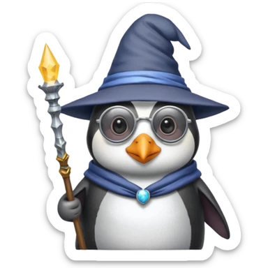 Penguin white wizard sit and wand and old man sunglasses sticker