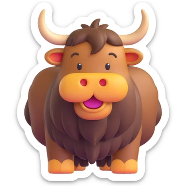 yak with raised tail, 3D emoji style, soft shading, lively and expressive, suitable for app icon sticker