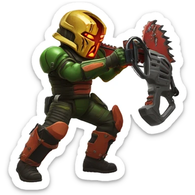 the doom slayer gutting a demon with a chainsaw sticker