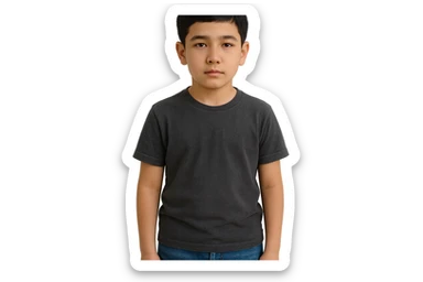 menga 10 11 yoshli bolani tasvirlab ber orqa fonda hech qanday narsa bo'lmasin va u bola o'zbek bo'lsin hech qanday milliy liboslarsiz sticker