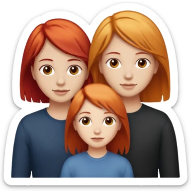 Can you create an image of 3 friends together one with red bright hair light skin one the other with brown hair with some blonde highlights in the hair fair skin the last one with light brown a tint of orange hair and Brown hair sticker