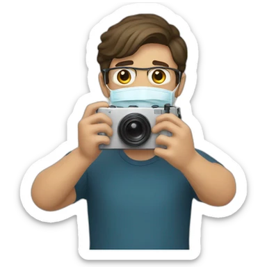 a guy taking a photo with a mask sticker