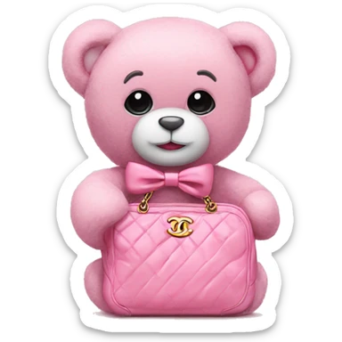 pink bow teddy bear solo with Chanel bag sticker