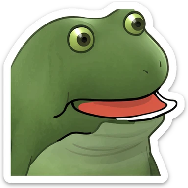 Fix the mouth to match the classic Bufo meme style: wide, slightly downturned, and expressive. Keep everything else the same, no background. sticker