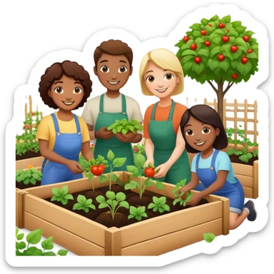 People cooperating to plant a community garden sticker