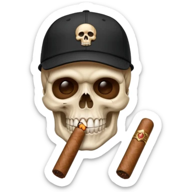 Skull head with a black baseball cap with a cigar in his mouth sticker