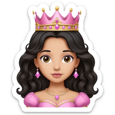 Very very tanned princess, with long black wavy hair and crown and an pink princess outfit with a cute pose sticker