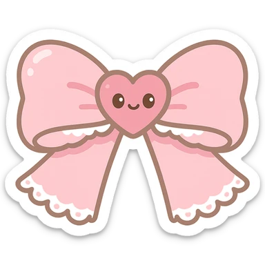 pink coquette bow with a heart-shaped center, lace accents, romantic and cute, kawaii style sticker