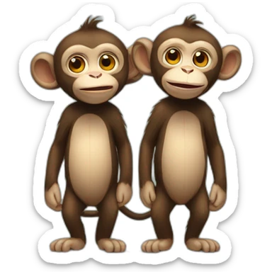 a couple of monkeys standing next to each other sticker
