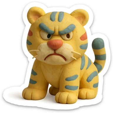 matte plasticine claymation style angry tiger with visible fingerprints and pastel colors sticker