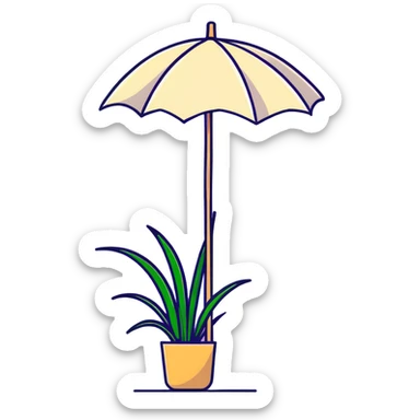 Tall reed-like papyrus plant with feathery tops, green stems and umbrella-shaped foliage sticker