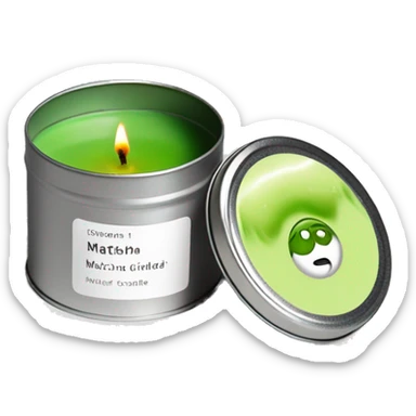 minimal matcha scented lit candle in small silver tin with realistic label sticker