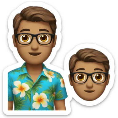 Blue eye, brown hair, white with glasses and Hawaiian shirt male sticker