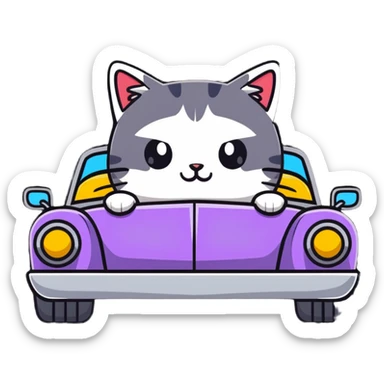 cat peeking out of a convertible car sticker