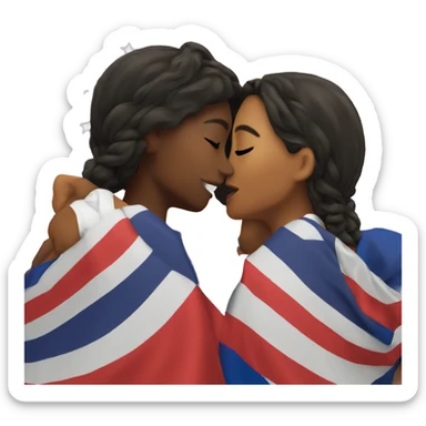 two girls kissing in front of lesbian flag sticker