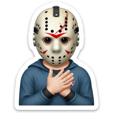 Jason Voorhees, looking cute, with his hands clasped in front of him, at a sideways angle, looks like he is in love sticker