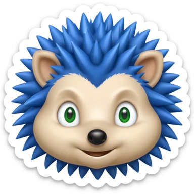 Blue anthropomorphic hedgehog, spiky hair, large green eyes, confident smile. sticker