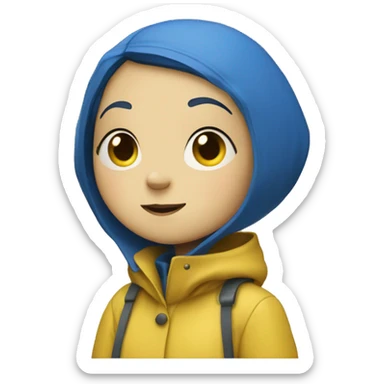 coraline girl with short blue hair and yellow raincoat sticker
