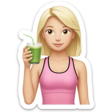 blonde pilates instructor in pink drinking matcha sticker
