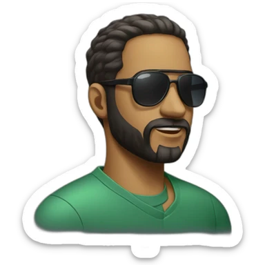 black slickback haircut, beard, aviator sunglasses, wearing a polo tshirt sticker