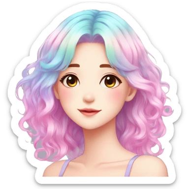 Gorgeous Beautiful Blushing Petite Colorful-Shiny-Pastel-Fairy-Anime-Girl with beautiful gradient pastel hair aesthetic outlined sticker