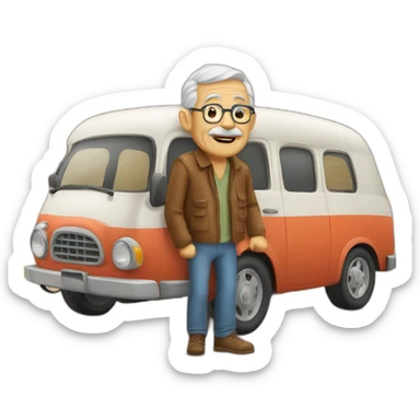 Old man on a roadtrip with friends sticker