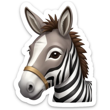 A donkey with a zebra head, donkey body with brown fur and zebra head with black and white stripes sticker