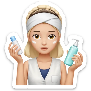 Clean girl aesthetic emoticons, apply skincare products, headband, glowing skin, white vest, soft lighting sticker