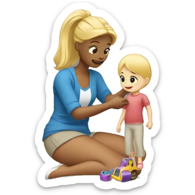 blonde women playing with blonde child with toys sticker