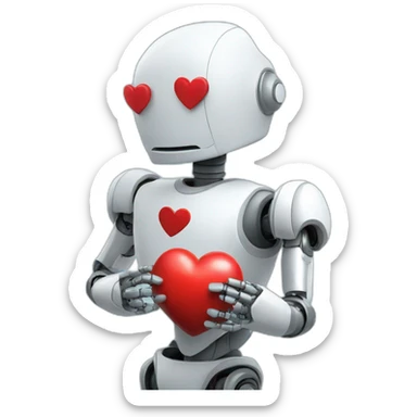 robot holding a heart sticker