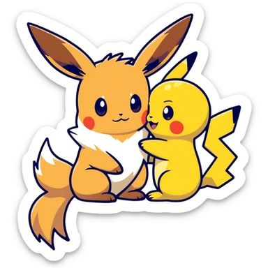 Evee and Pikachu hugging each other  sticker