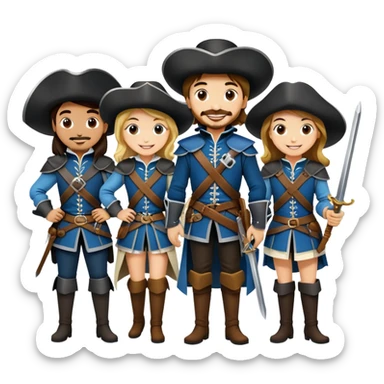create an emoji that has 3 girls and 1 guy as the 4 musketeers sticker